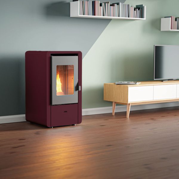 ARTEL Petit 6kW, Bordeaux Red — 6 kW wood pellet stove sold by Ray Wood Exploatare